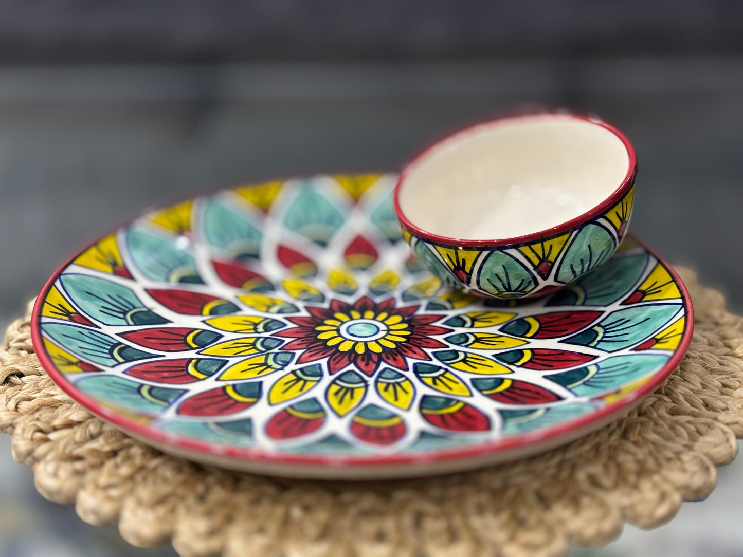 Vibrant Mandala Multicolor Ceramic Dinnerware Set (Set of 2 Plates & Bowls)