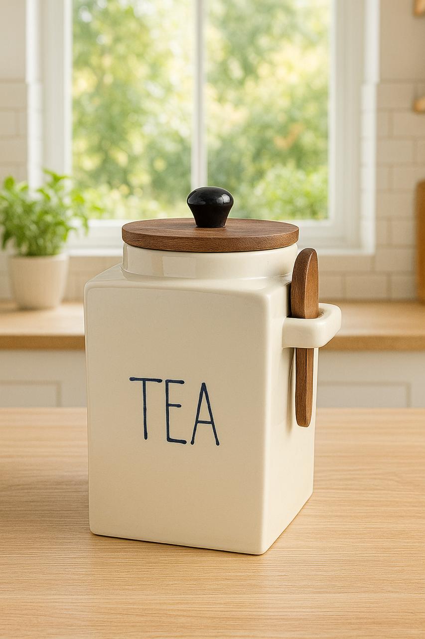 Ceramic Tea, Coffee & Sugar Jar Set – 900ml Airtight Canisters