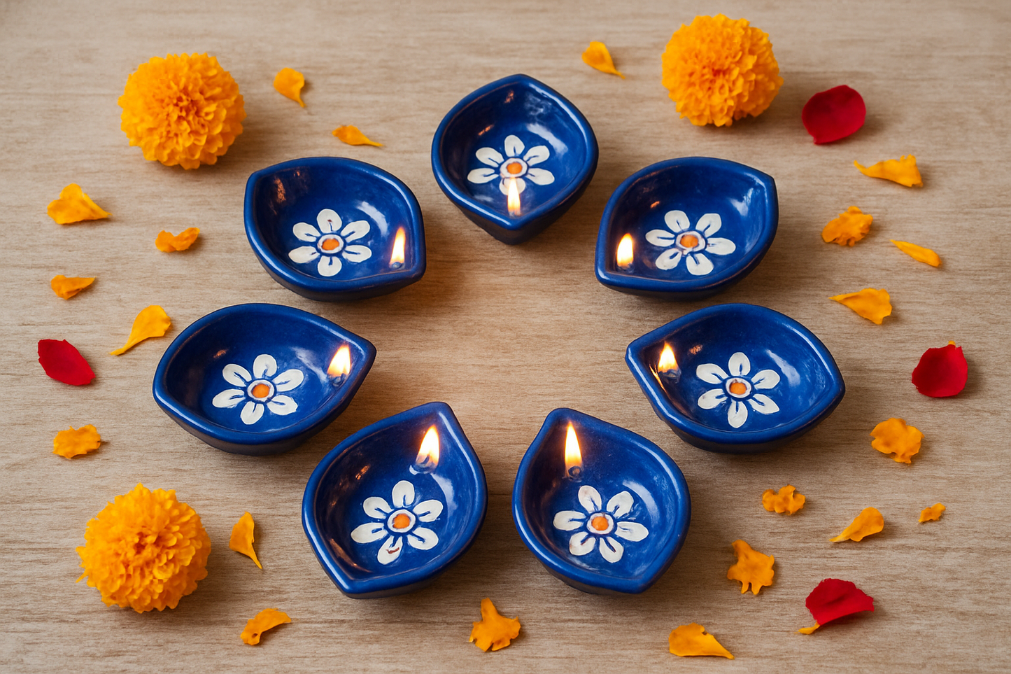 Handcrafted Lotus Pottery Diyas – Set of 6