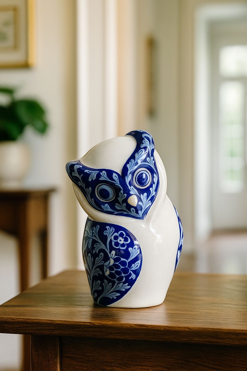 Handcrafted Blue Pottery Owl – Symbol of Wisdom, Luck & Charm