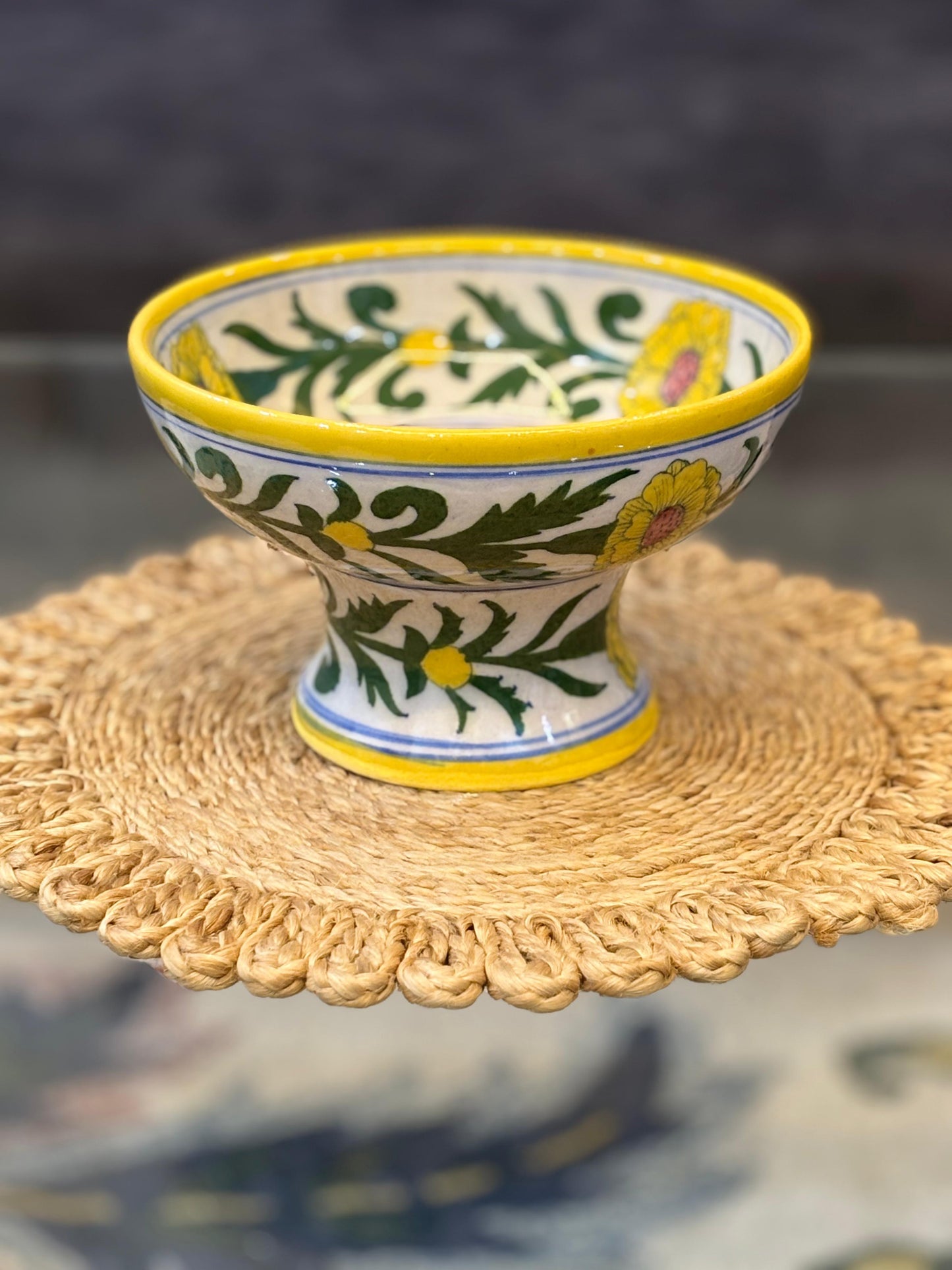 Hand-Painted Ceramic Pedestal Multiple Uses Bowl – Floral Design