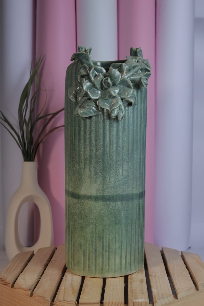 Serene Bloom Aqua Ceramic Vase
