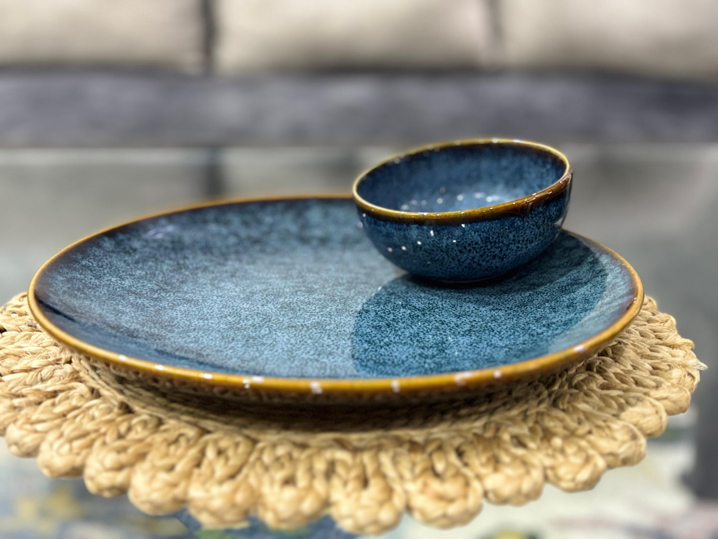 Elegant Blue Ceramic Plate & Bowl Set (6 Pieces)
