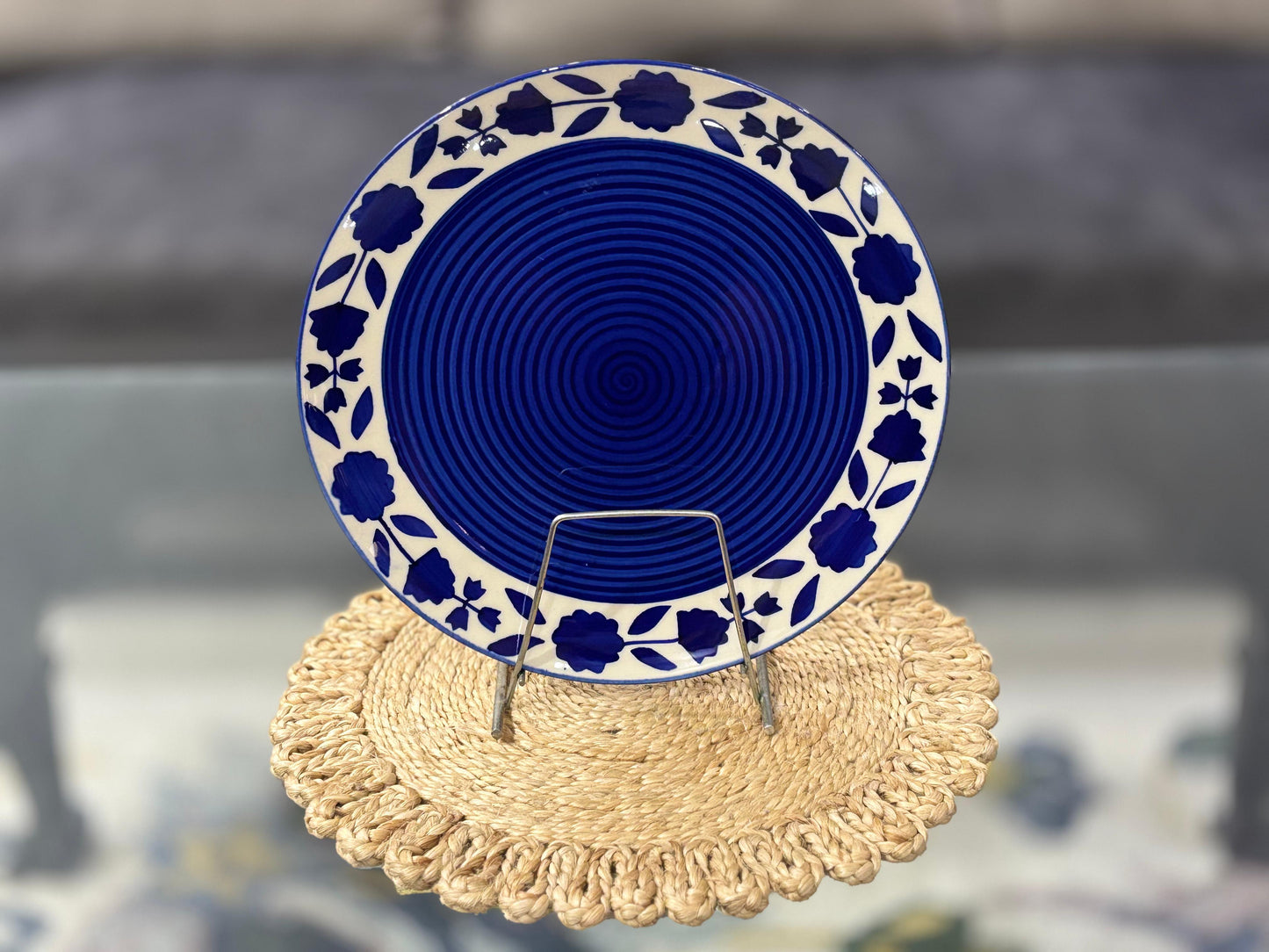 Handcrafted Blue Floral Ceramic Dinnerware Plates & Bowls (Set of 6)