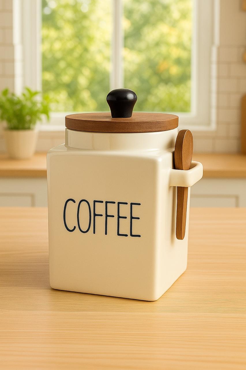 Ceramic Tea, Coffee & Sugar Jar Set – 900ml Airtight Canisters