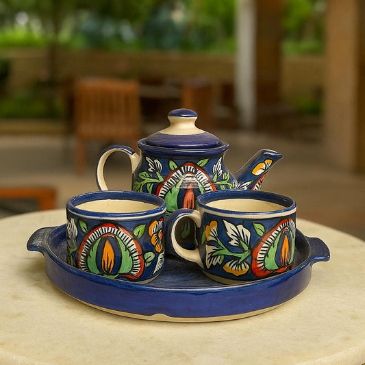 Handcrafted Tea Set with Tray – Traditional Cups & Kettle