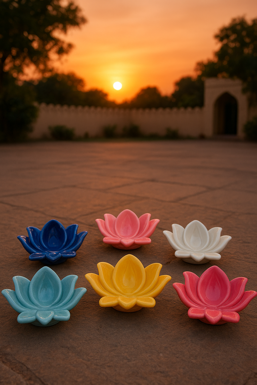 Handcrafted Lotus Pottery Diyas – Set of 6