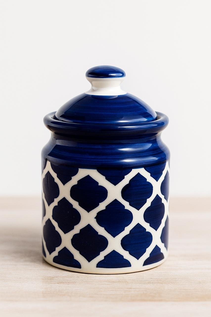 Handcrafted Blue Pottery Jar – Royal Indigo Moroccan Pattern (250 ml)