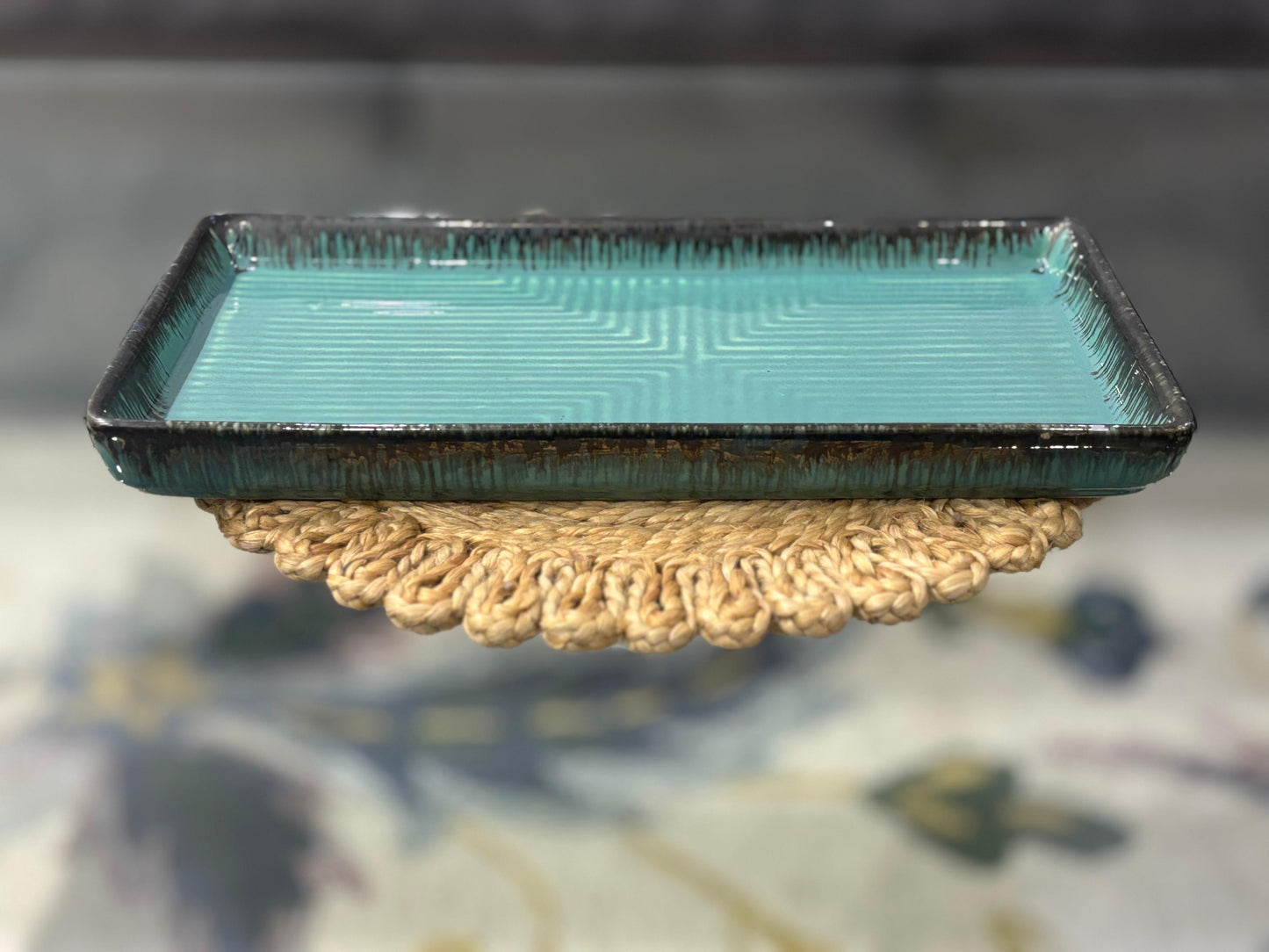 Glossy Olive Green Ceramic Tray – Rectangular Artisan Serveware