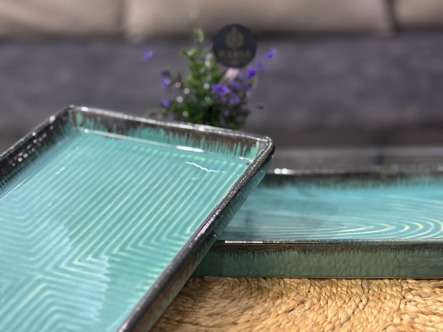 Glossy Olive Green Ceramic Tray – Rectangular Artisan Serveware