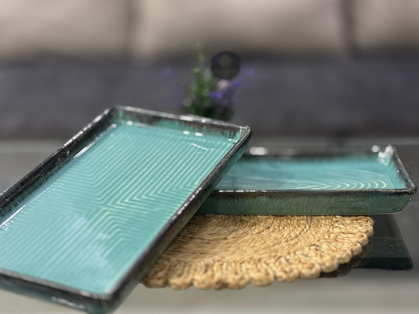 Glossy Olive Green Ceramic Tray – Rectangular Artisan Serveware