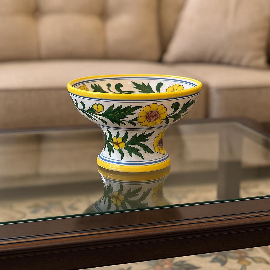 Hand-Painted Ceramic Pedestal Multiple Uses Bowl – Floral Design