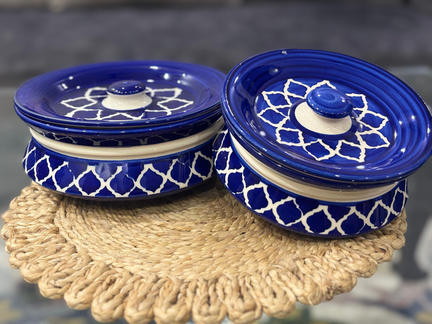 Royal Blue & White Handcrafted Ceramic Serving Bowl – Set of 3 Sizes