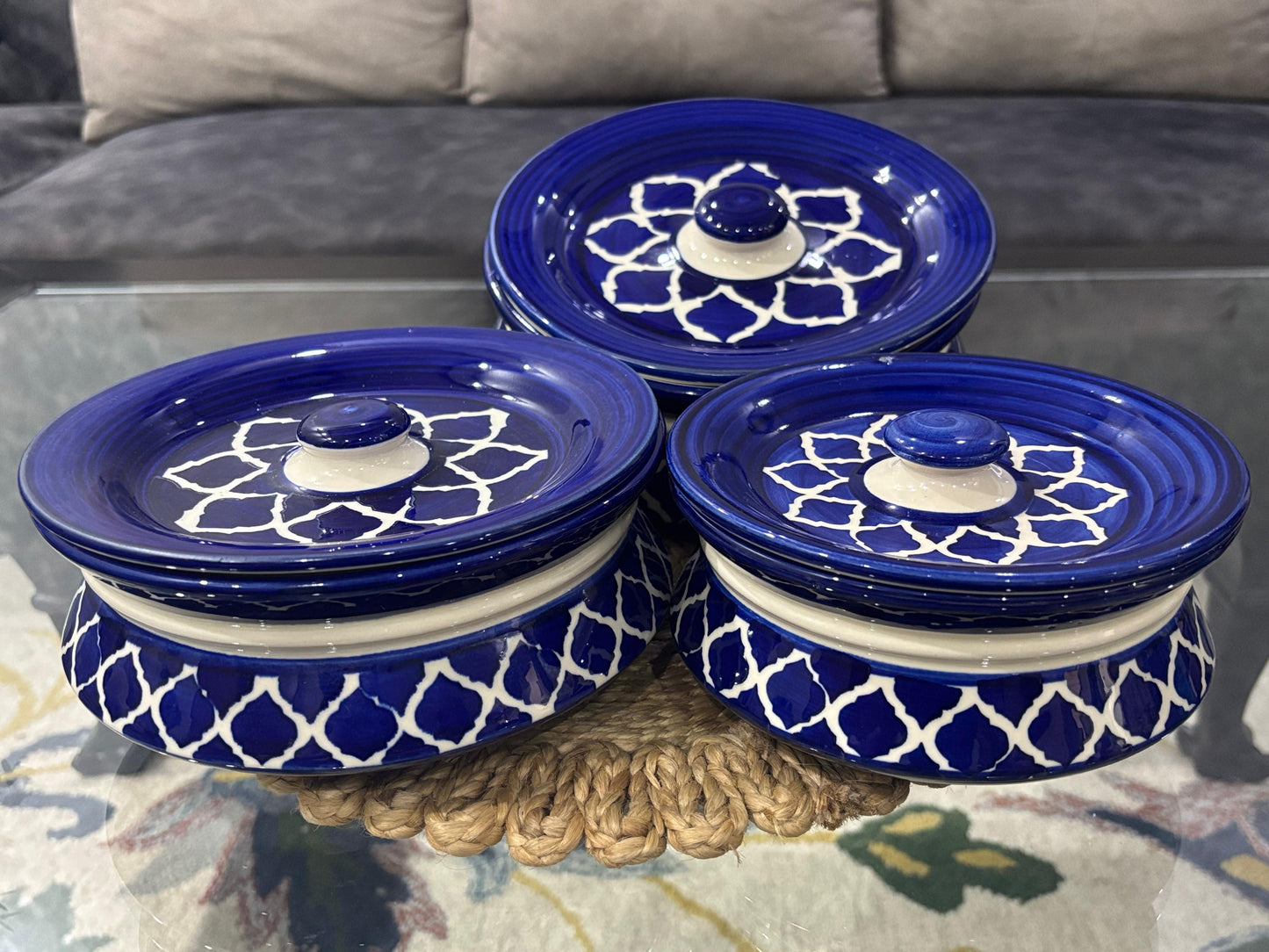 Royal Blue & White Handcrafted Ceramic Serving Bowl – Set of 3 Sizes